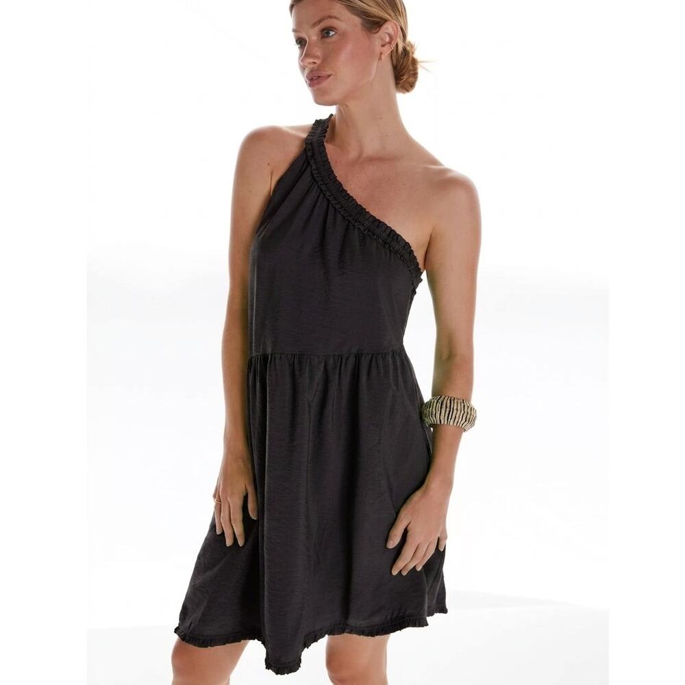 By Anthropologie Ruffled One-Shoulder Mini Dress in Perfect little black dress
